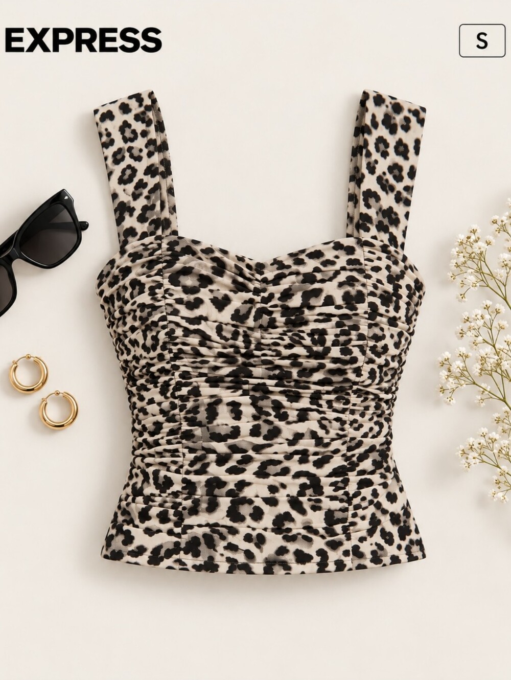 EUC Express Leopard Print Ruched Corset Tank, Size S